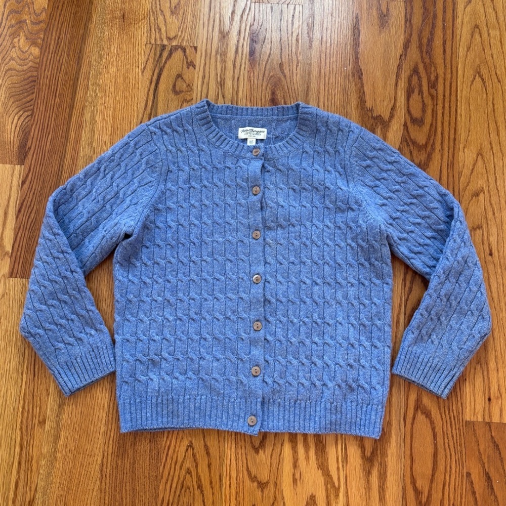 Norm Thompson Blue Cable Knit Cardigan 100% Wool Button Front Sweater Womens M/P